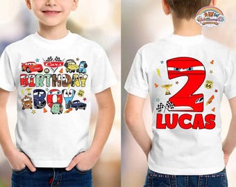 Spersonalizowana koszulka urodzinowa z postaciami z filmu „Samochody” z motywem rodziny. Koszulka urodzinowa z motywem „Zygzak McQueen”. Koszulka urodzinowa Disneyland Cars. Koszulka urodzinowa dla rodziny.