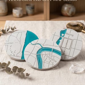 Custom Concrete City Map Coasters Minimalist Urban Geography Drink Coaster Absorbent White Cement Architecture Gift for Him New Home Decor