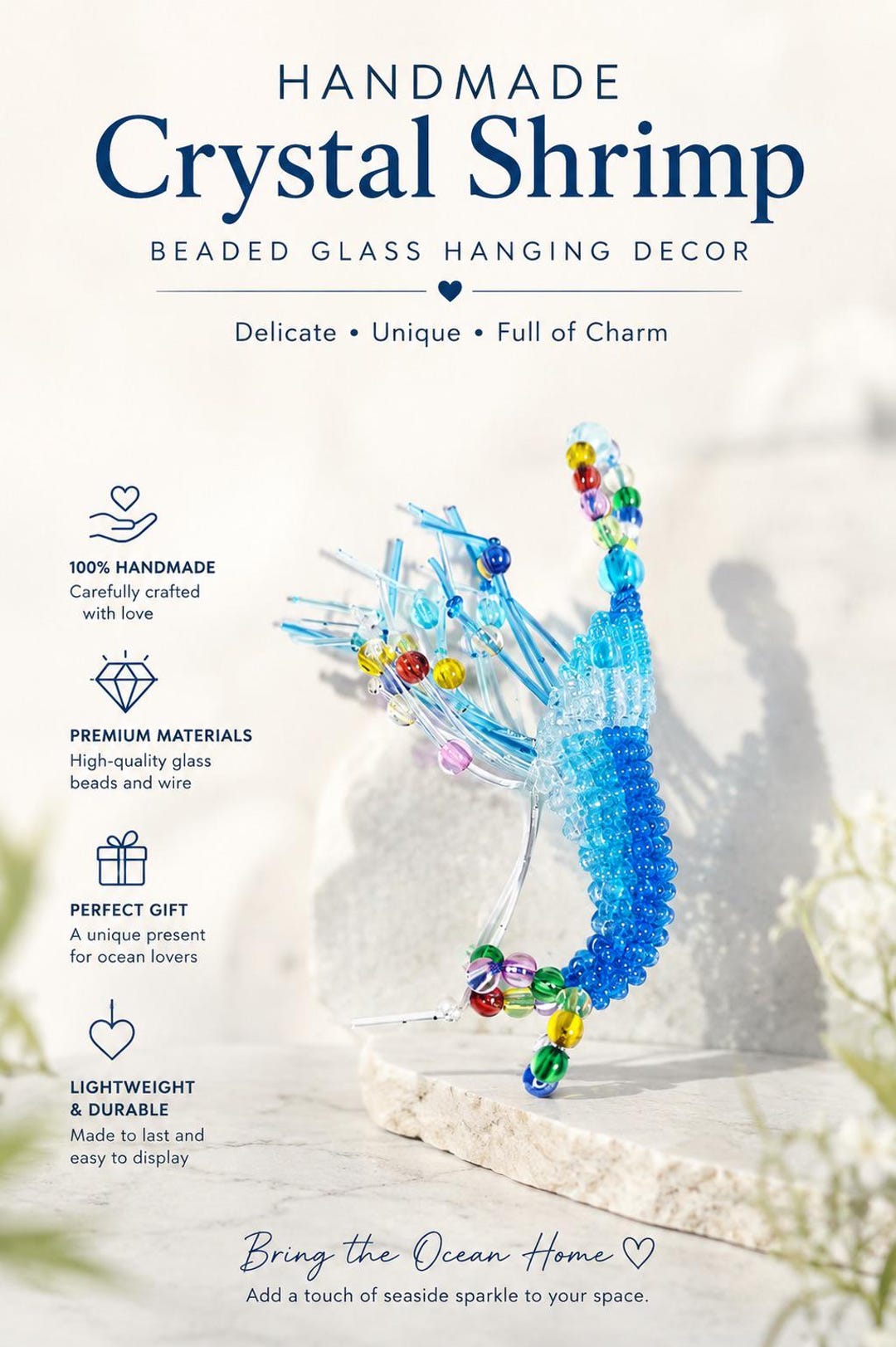 Handmade Crystal Shrimp Keychain – Rainbow Glass Beaded Bag