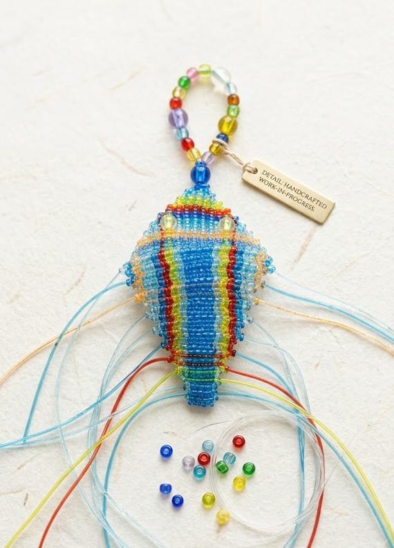 Handmade Crystal Shrimp Keychain – Rainbow Glass Beaded Bag