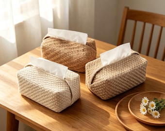 Funda para caja de pañuelos de lino neutro, soporte de tela tejida estilo bohemio, decoración minimalista para el hogar, ideal para el Día de la Madre.