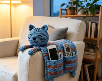 Crochet Cat Armlehnenorganisator | Sofa Caddy mit Getränkehalter, Fernlagerung