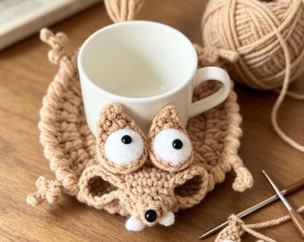 Posavasos de ganchillo con forma de animales, accesorio divertido para el escritorio, posavasos antiestrés para amantes del café.