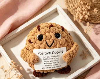 Peluche de galleta de ganchillo hecho a mano, muñeco de ánimo positivo, regalo de apoyo emocional