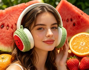 Gehäkelte Wassermelonen Kopfhörer Abdeckung | Niedliche Obst-Kopfhörer-Abdeckung | Kawaii Tech Accessoire Geschenk für sie