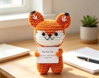 Positiven Fuchs Plüsch häkeln, Foxy Wortspiel Ermutigung Amigurumi, Geschenk für sie