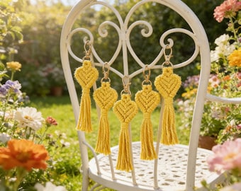 Handgewebtes Makramee Herz Schlüsselanhänger Set | Boho Quaste Taschenzubehör | Hochzeit Geschenk & Geschenk für Sie