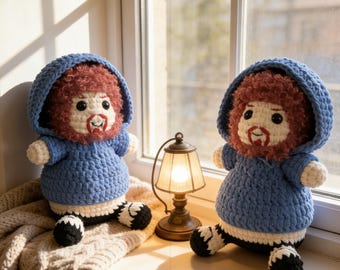 Muñeco de ganchillo inspirado en Caseoh / Peluche amigurumi de streamer de videojuegos / Sudadera azul coleccionable