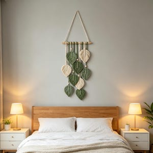 Handgemachte Makramee Blatt Wandbehang | Boho natürliche Wohnkultur | Einweihungsgeschenk für Pflanzenliebhaber