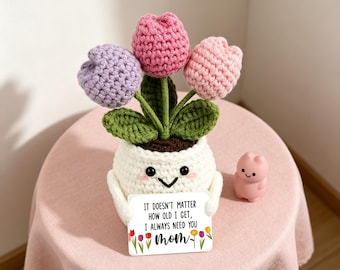 Tulipán de ganchillo en maceta para el Día de la Madre 2026, ramo de flores eternas, regalo para mamá, abuela, novia, maestra.