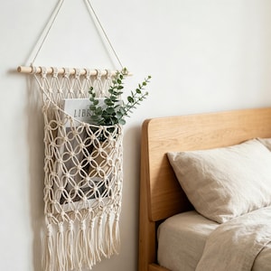 Mors dag-present till mamma | Handgjord makramé vägghängande organisatör | Boho förvaringsdekor