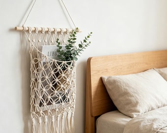 Regalo para el Día de la Madre / Organizador de pared de macramé hecho a mano / Decoración de almacenamiento estilo boho