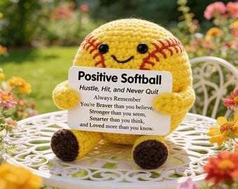 Conjunto de peluches de softbol con mensajes positivos de ganchillo / Juguete de apoyo emocional hecho a mano / Regalo para jugadoras de softbol
