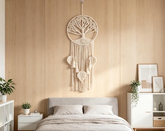 Handgemachter Makramee Baum des Lebens Dreamcatcher | Boho Wandbehang | Spirituelle Wohnkultur Geschenk für sie