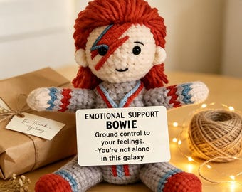 Emotionale Unterstützung – Bowie-Häkelpuppe, inspiriert von David Bowie – Amigurumi, originelles Geschenk für Rockfans