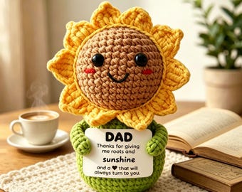 2026 Vatertag häkeln Sonnenblume Plüsch, anpassbare handgemachte Geschenk für Papa & Opa Geburtstag