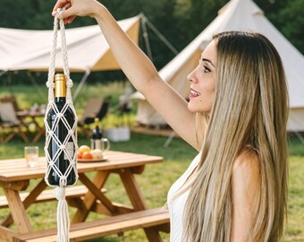 Handmade Macrame Wine Bottle Carrier | Boho Wine Tote Bag | Unique Housewarming Gift for Wine Lovers