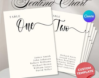 Modern Wedding Seating Chart Template| Minimalist Seating Chart Cards| Script Table Assignment Seating| DIY Canva Editable | 4x6 5x7 8x10 A5