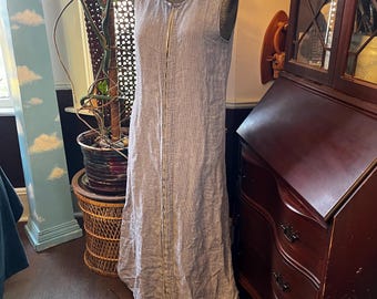 Vintage FLAX linen maxi dress with snaps