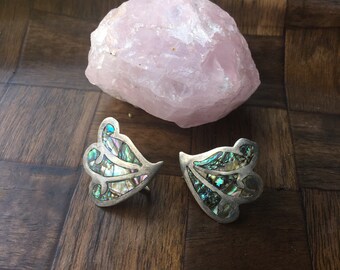 Sterling and abalone screw back earrings 1950’s from Mexico