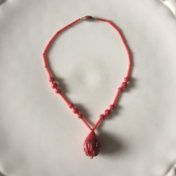 Red Italian glass beaded necklace - image 1