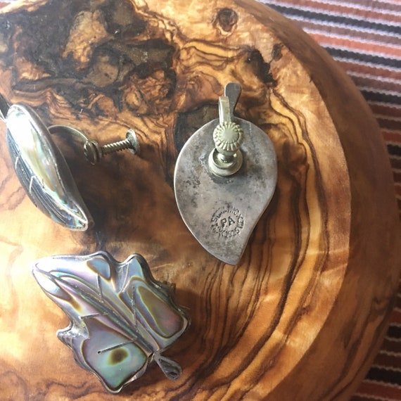 Vintage abalone leaf set with brooch made in Mexi… - image 2