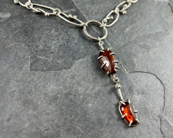 Hessonite Garnet Drop Necklace, One of a Kind, Sterling Silver