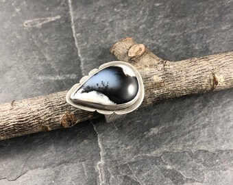 Anillo de ópalo dendrítico con declaración, talla 9