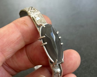 Dark Gray Moonstone Cuff Bracelet, Brutalist, Handmade, One of a Kind