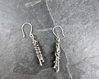 Bundled Twig  Earrings, sterling silver, handmade