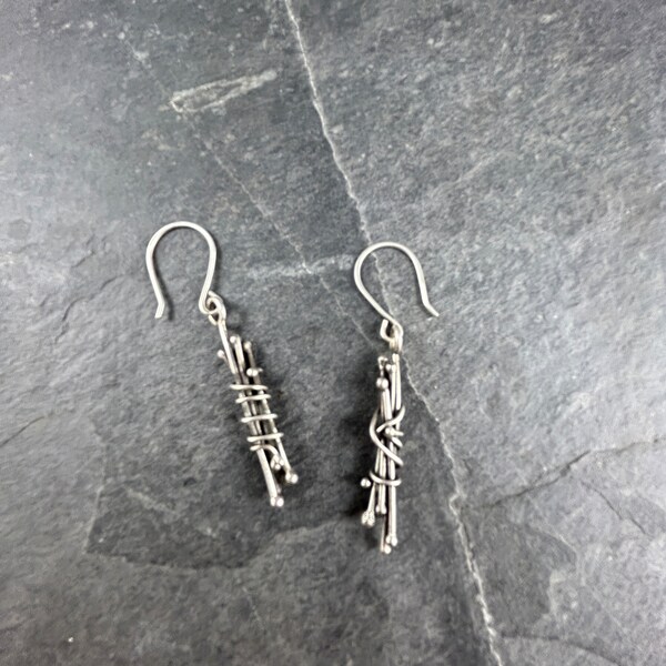 Bundled Twig  Earrings, sterling silver, handmade