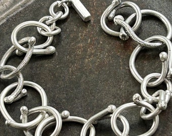 Large Link Organic Sterling Silver  Bracelet