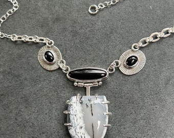 Dendritic Opal Merlinite and Onyx Necklace