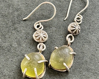 Olive Green Seaglass Beachglass Earrings