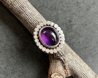 Anillo de plata de ley con amatista, anillo llamativo, talla 7 3/4