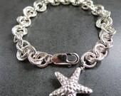 Bracelet Sterling  Silver Round Links Starfish