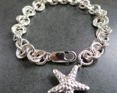 Bracelet Sterling  Silver Round Links Starfish