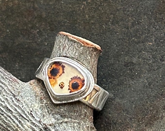 Anillo de ágata dendrítica hecho a mano, talla 5 3/4