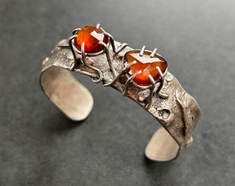 Hessonite Garnet Cuff Bracelet, Brutalist, Handmade, One of a Kind