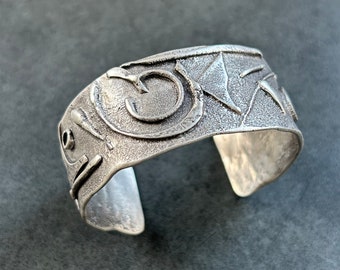 Brazalete de plata esterlina atrevido, brutalista, hecho a mano, único en su tipo