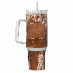 Personalized Cowhide Print 40 oz Tumbler, Western Style Cup Handle