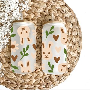 Frosted Easter Bunny Glass Cup | 16oz Libbey Can with Spring Design