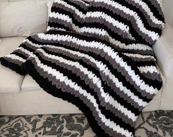 Jeté pour adulte en chenille épaisse rayée | Fait main