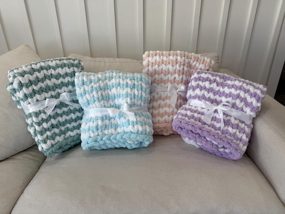 Chunky Knit Baby Blanket |  Soft Chenille Yarn | Handmade Baby Shower Gift