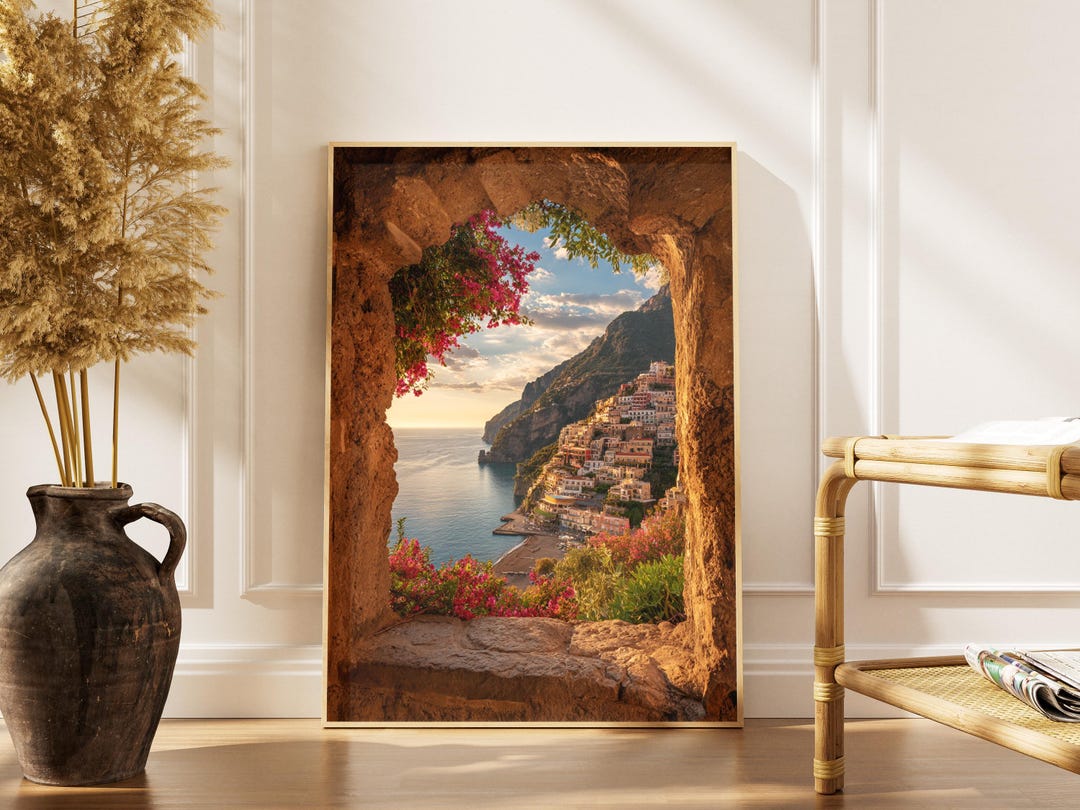 Amalfi Coast Window View Canvas Print, Positano Italy Wall Art ...