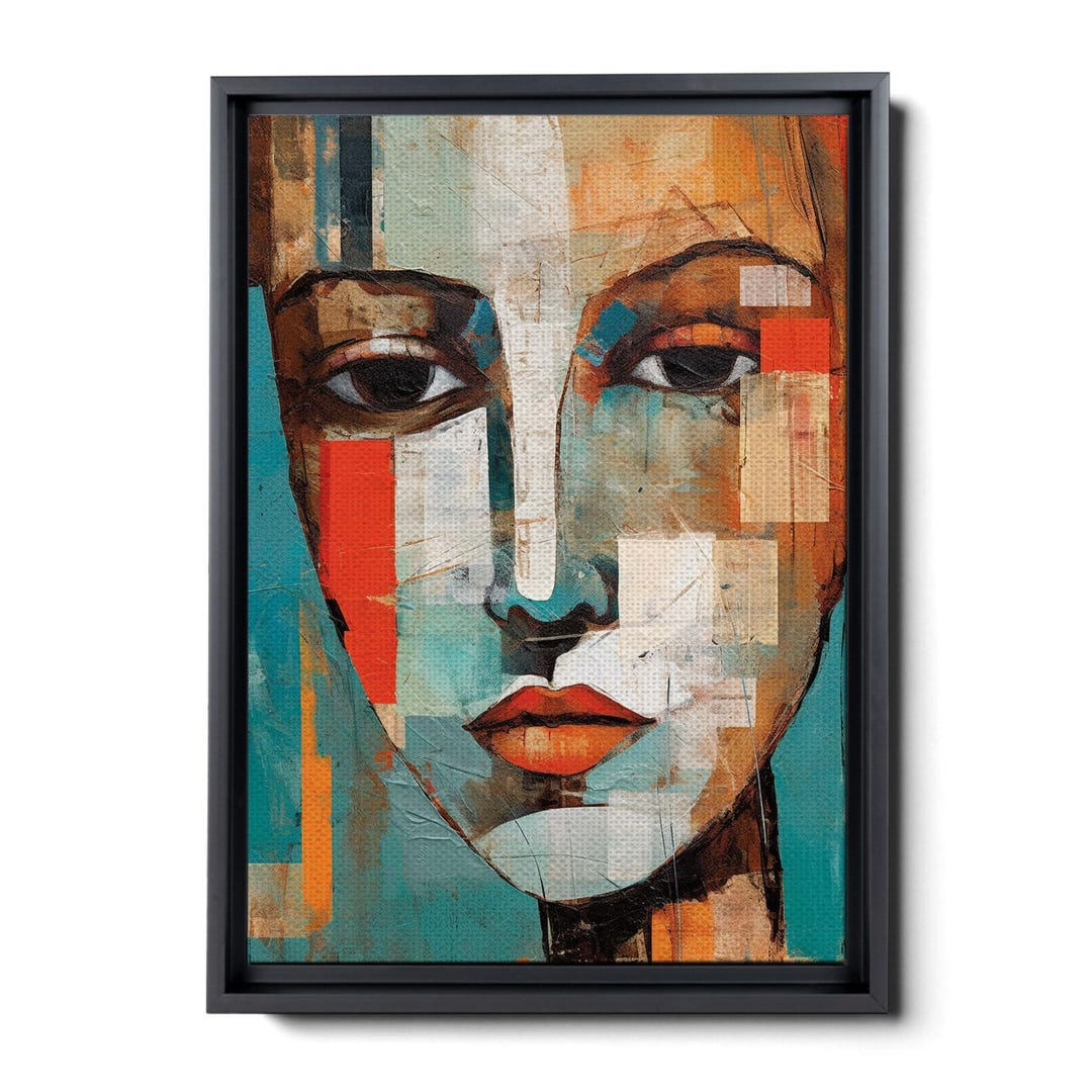 Abstract Face Wall Art, Modern Portrait Canvas, Geometric Woman Art ...