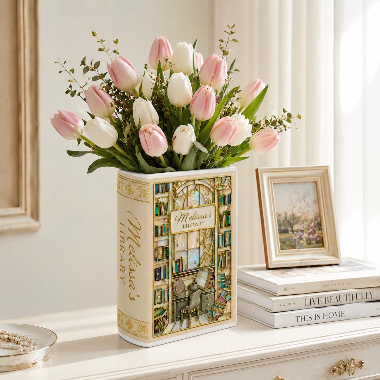 Personalized Book Shop Ceramic Vase, Bookshelf Decor, Reader Gift ...