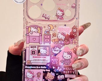 3D Hello Kitty knuffel roze glitterhoes met bedel, Sanrio-hoes met verhoogde reliëf iPhone 17 16 15 14 13 Pro Max, kawaii Y2K-coquettecadeau