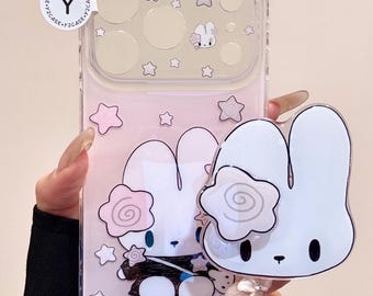 Nijntje-hoesje met nijntje-greepbedel, 3D-sterkonijn-beschermhoes iPhone 17 16 15 14 13 Pro Max, kawaii roze coquette esthetisch cadeau