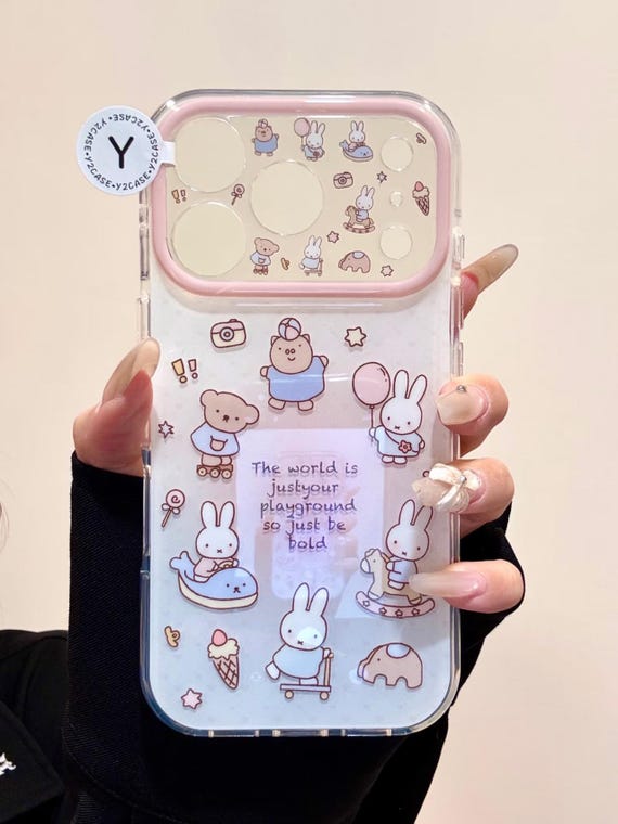 3D Miffy Playground Case with Star Charm, Kawaii Bunny Clear Cover iPhone 17 16 15 14 13 Pro Max, Y2K Coquette Soft Girl Gift, Pink Bumper